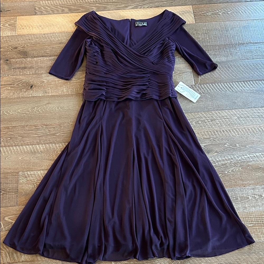 Alex Evenings Deep Purple Sheer Sleeve Dress